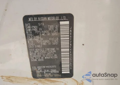 2019 Nissan Armada Platinum from USA, damaged, VIN JN8AY2NF4K9352670